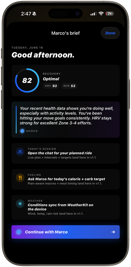Marco's morning brief in the THRIVE app