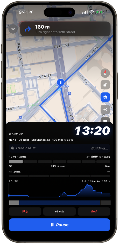 THRIVE ride computer with turn-by-turn navigation on a phone