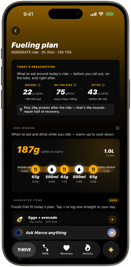 THRIVE fuelling plan on a phone