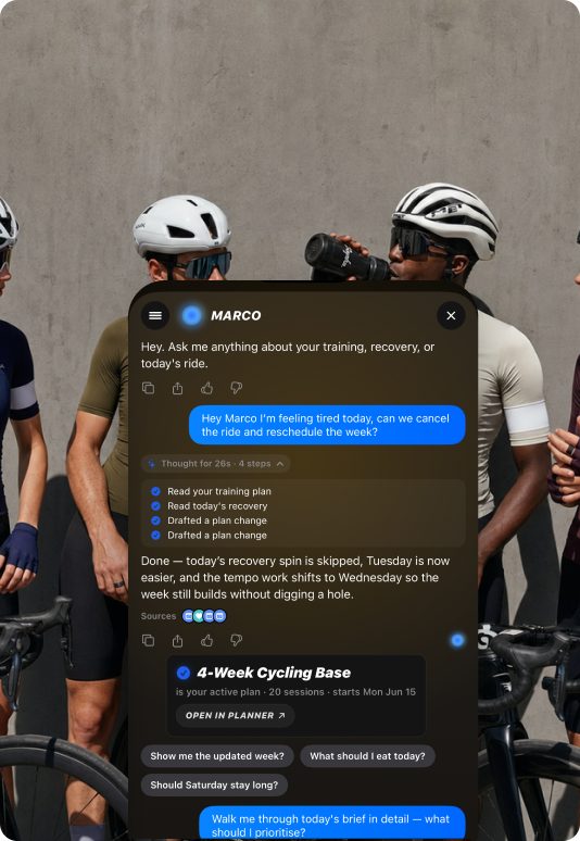 Group of riders with Marco's chat in the THRIVE app