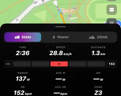 THRIVE ride computer stats: time, speed, power and heart rate