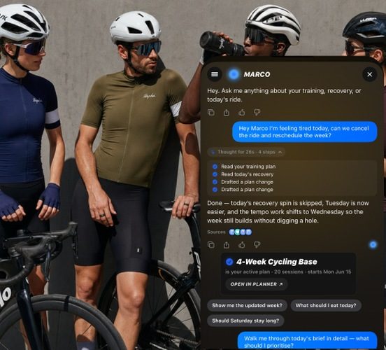Group of riders with Marco's chat in the THRIVE app