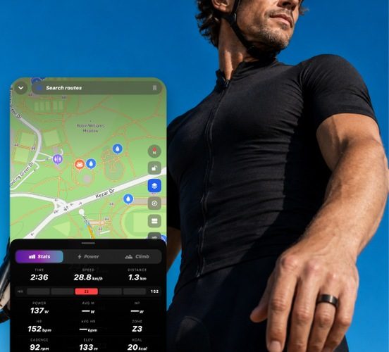 Rider next to the THRIVE ride computer on a phone